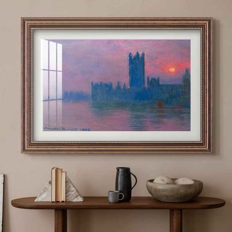 The Houses of Parliament, Sunset, 1903-Claude Monet-Custom Framed Canvas, 16x22 INNER SIZE, Framed Print with Mat