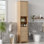 Grande armoire autoportante avec tablette réglable, 3 tiroirs, rangement ouvert