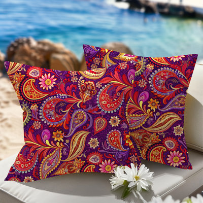 Indoor/Outdoor Reversible Throw Waterproof Pillows With Pillowcase(Set Of 2)