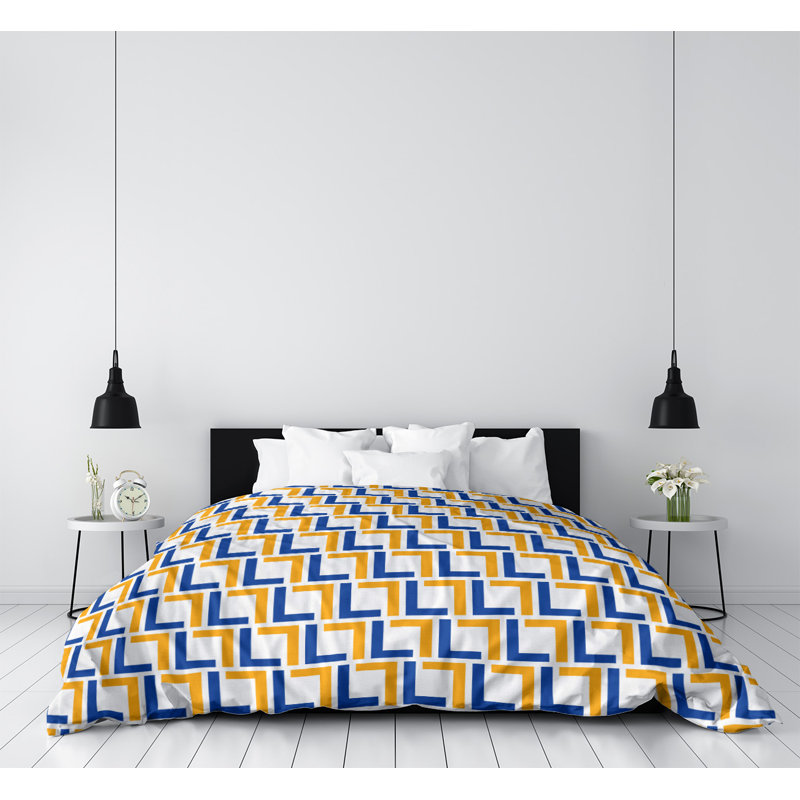 Housse de couette simple, Housse de couette pour très grand lit, Polyester brossé, Blanc / bleu / or