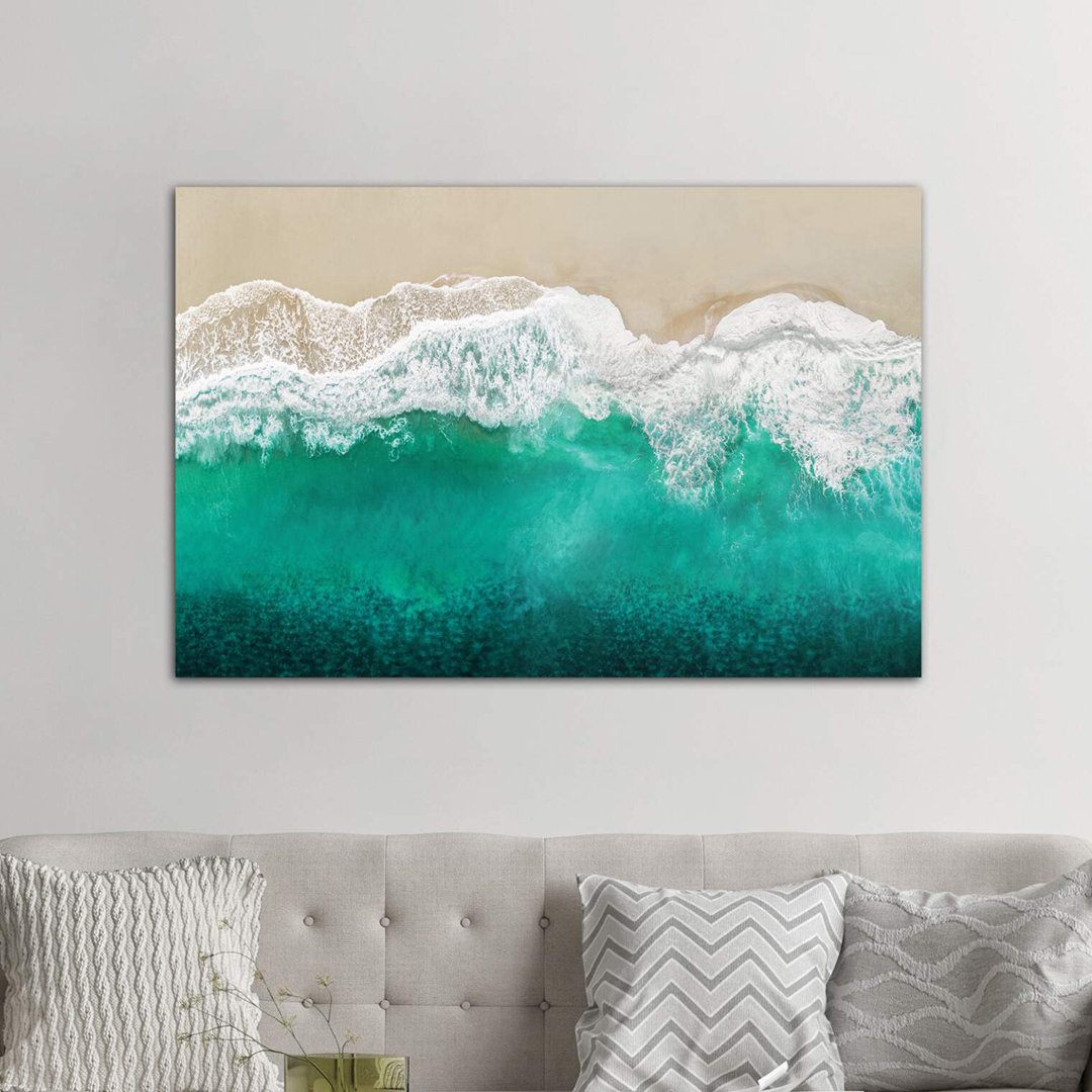 Teal Ocean Waves From Above I by Maggie Olsen - Wrapped Canvas Print