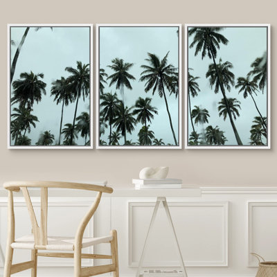" A Road Of Palm Trees In Sky Coastal Tropical Photography Modern Art Pictures Relax " 3 - Pieces on Canvas