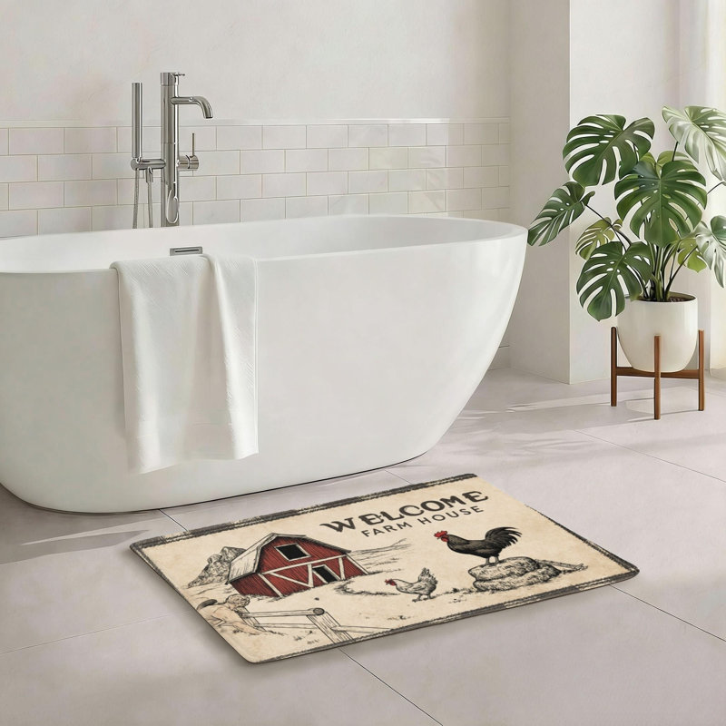 Tapis beige pour salle de bain coq, 20 po x 32 po, pour la salle de bain et la cuisine