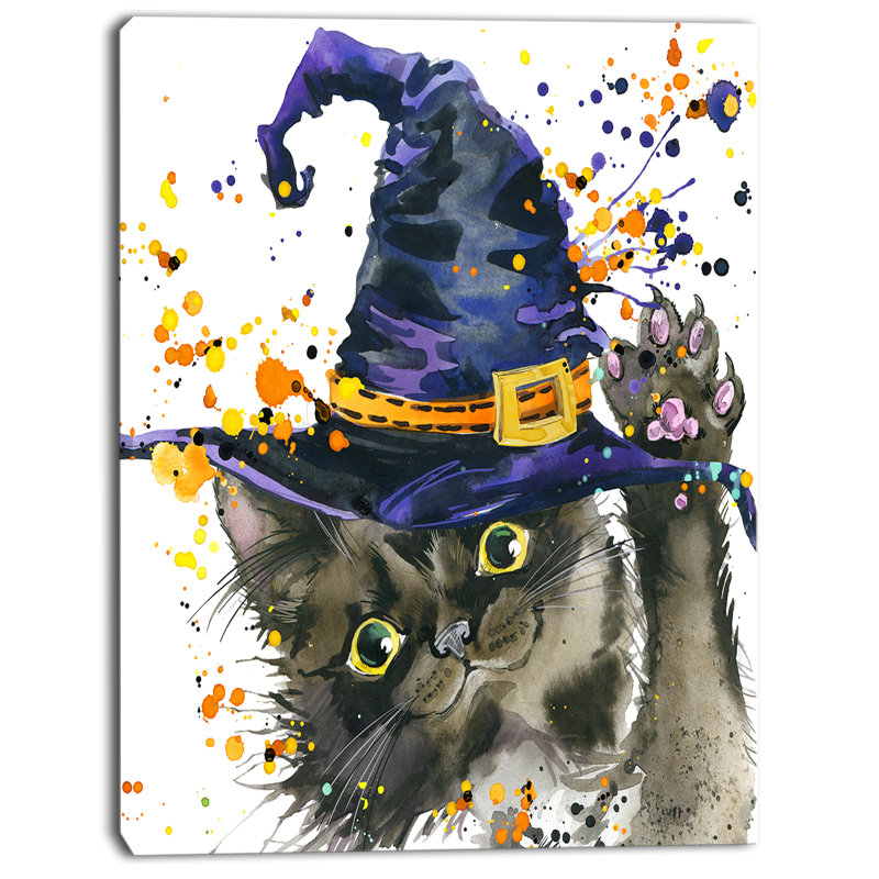 «Halloween Cat and Witch Hat», reproduction d'art sur toile tendue, H 20 po x l 12 po x P 1po, Toile tendue