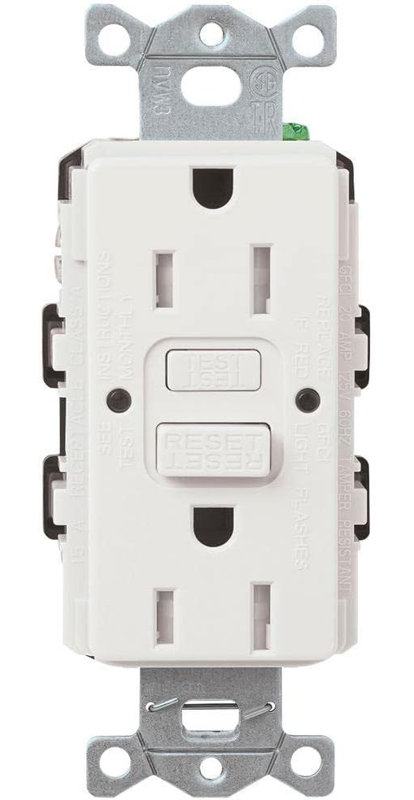 Réceptacle bidirectionnel GFCI Lutron inviolable, CAR-15-GFST-WH, blanc