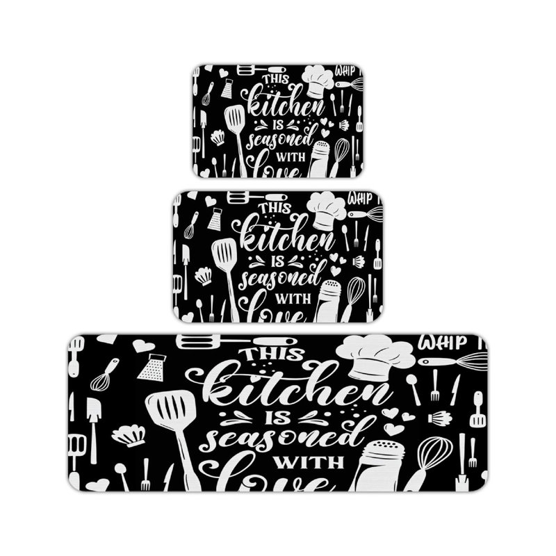 Black Background Kitchen Quote Set Of 3 Kitchen Rug Set