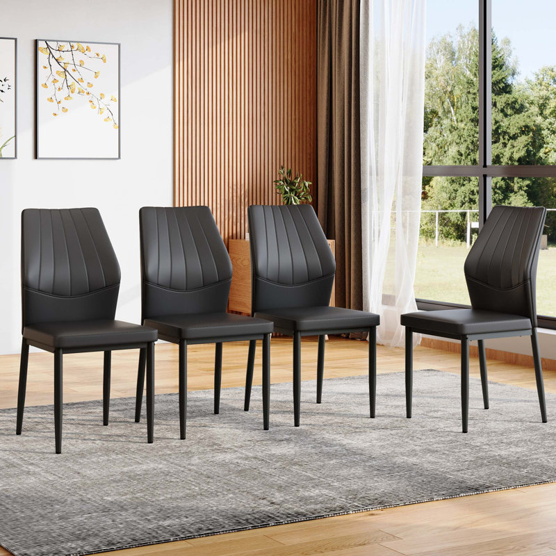 Ensemble de 4 chaises de salle à manger, hauteur 37 pouces, dossier en polyuréthane ergonomique, 4, Noir, Noir