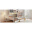Lit superposé simple au-dessus d'un lit double en bois avec garde-robe, tiroirs, tablettes et lumière DEL (blanc + orange)