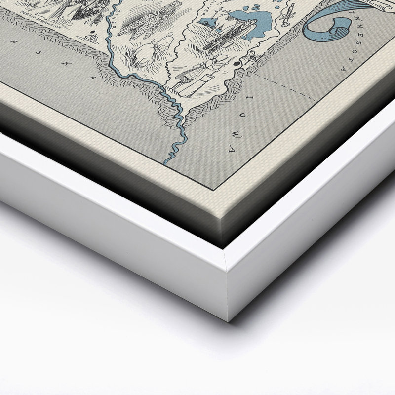 Carte illustrée de South Dakota, H 08 po x l 10 po, Canevas, Encadrement blanc