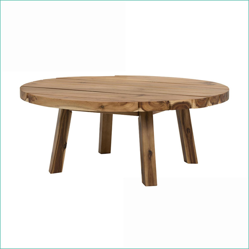 Table basse ronde en bois d'acacia massif 35,6 po, aspect naturel pour le décor du salon