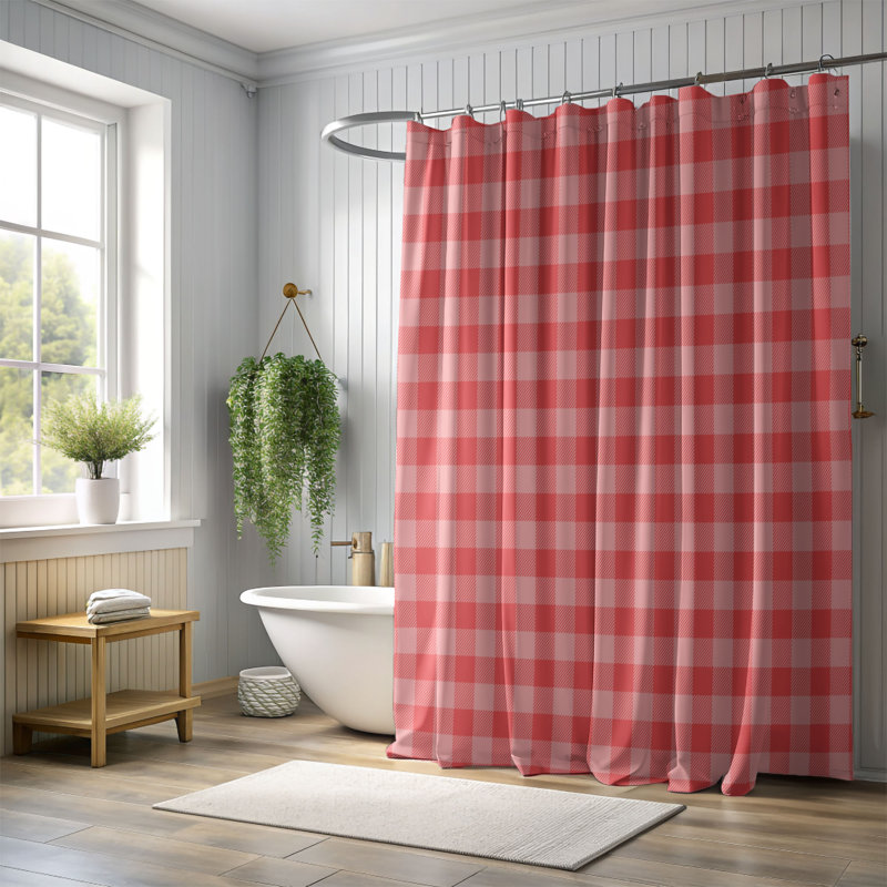 Christmas Grids - Rideau de douche Premium, H 74 po x l 71 po, Rouge
