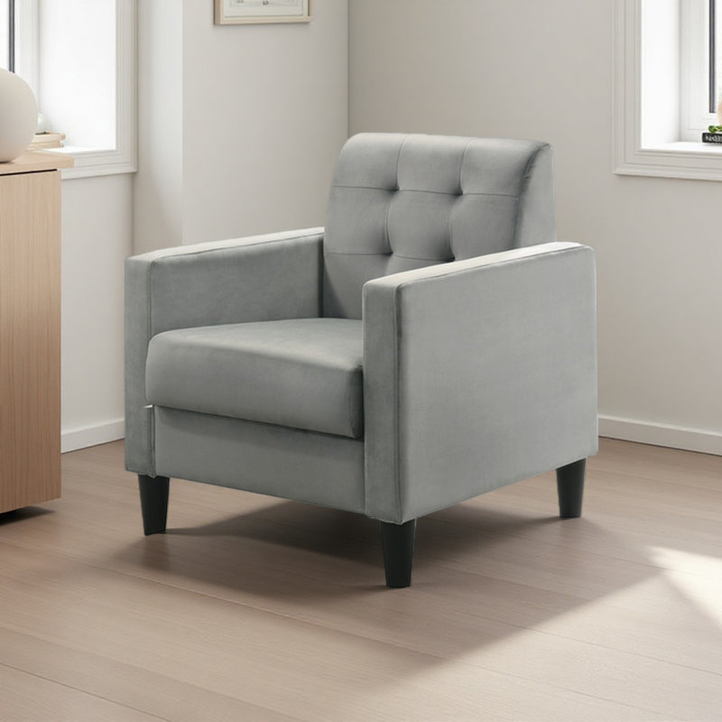 Fauteuil d'appoint en velours capitonné, Gris clair