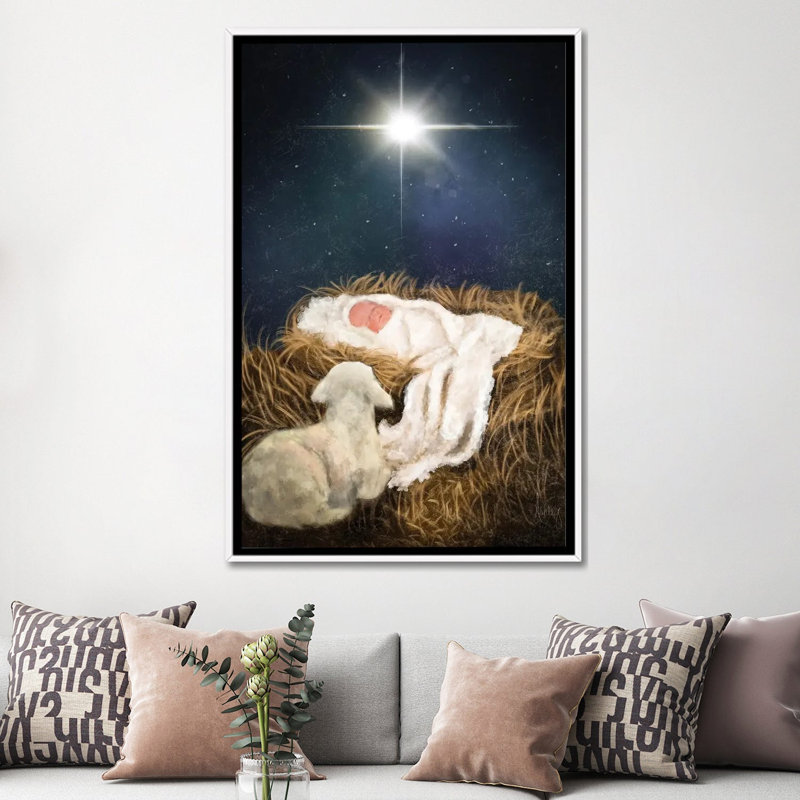 «O Come Let Us Adore him», reproduction d'art sur toile encadrée, 60" H x 40" W, Cadre flottant sans passe-partout, Blanc