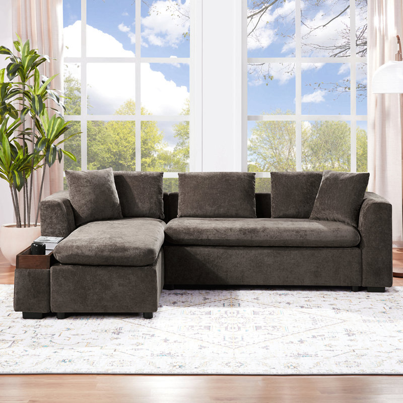 Canapé modulaire avec canapé en L 93,7 po et compartiment de rangement en bois pour salon, Chenille brun