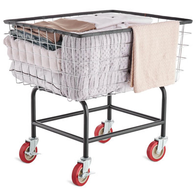 Chariot à linge roulant à deux niveaux, structure en fil d'acier chromé avec 4 roulettes, panier à linge commercial d'une capacité de 2,8 boisseaux, 26,7 x 21,7 x 26,4 pouces