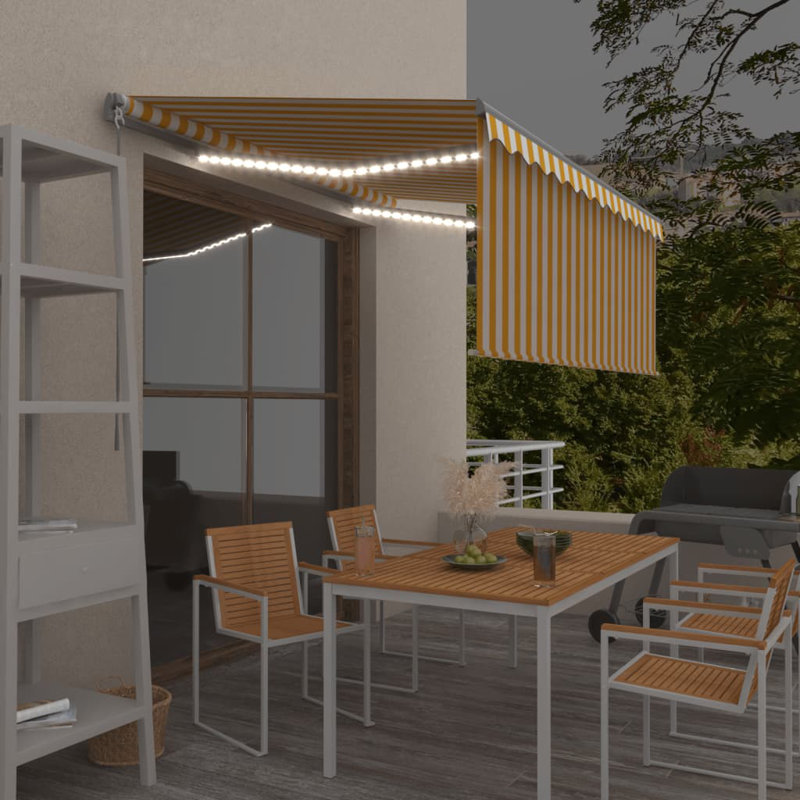 Dakota Fields Polyester Yellow/White Cover Retractable Patio Awning, 350cm W x 250cm D, Striped 1, Yellow/White
