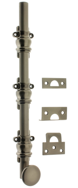 Solid Brass 12" Ornamental Bolt, Antique Nickel