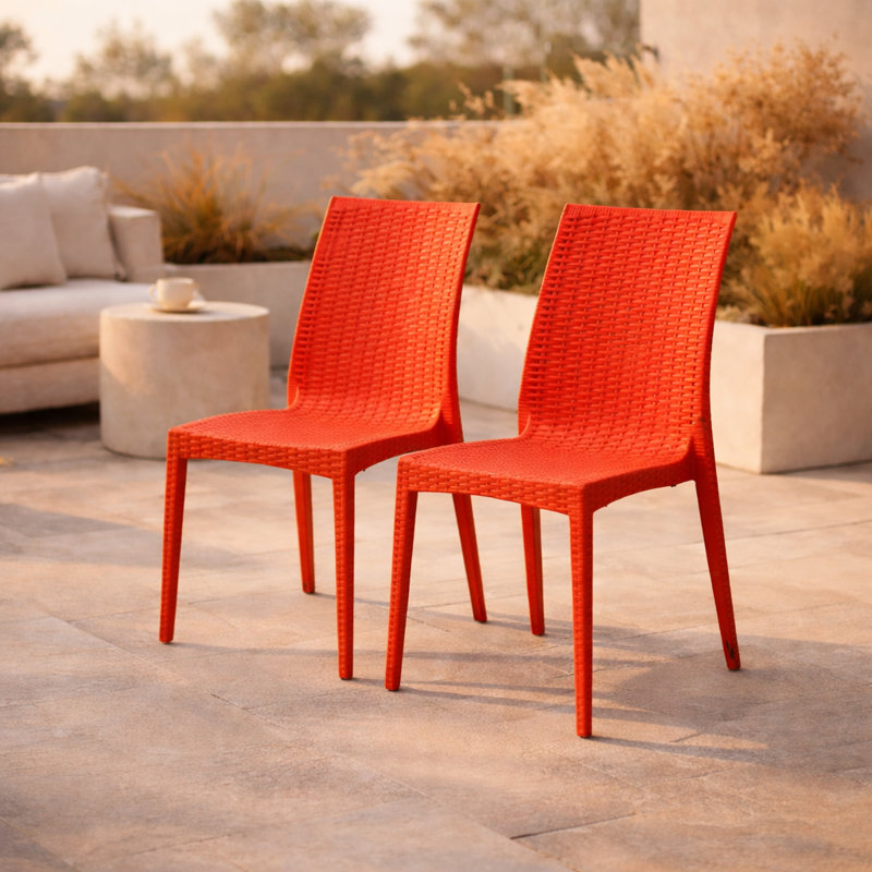 Chaise de patio d'extérieur empilable Quade, Orange, Ensemble de 2