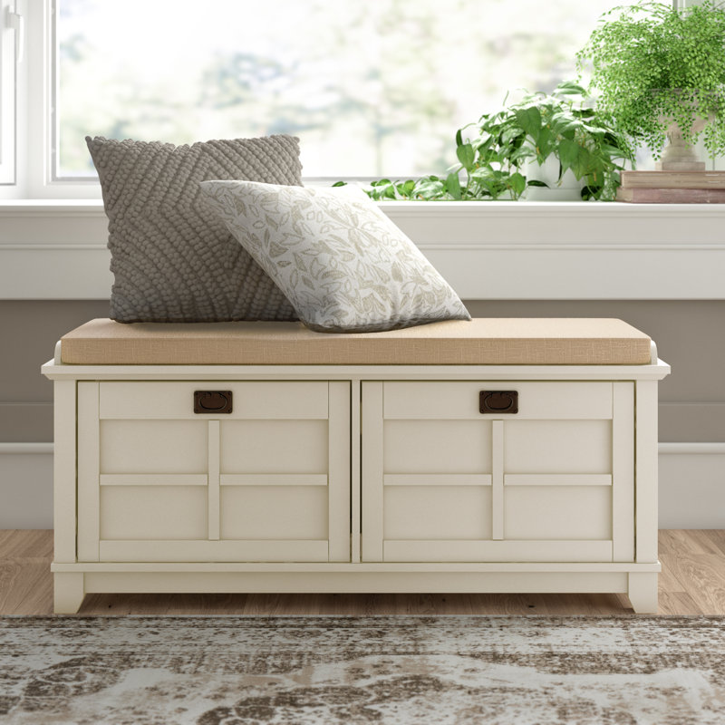 Alanis Linen Upholstered Storage Bench, White