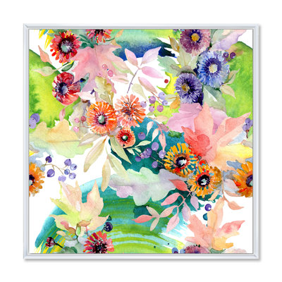 «Vibrant Wild Spring Leaves and Wildflowers II», peinture sur toile
