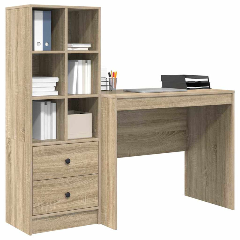 Desk With Storage With Drawer 2 Pcs 90 X 50 X 76 Cm, Sonoma Oak