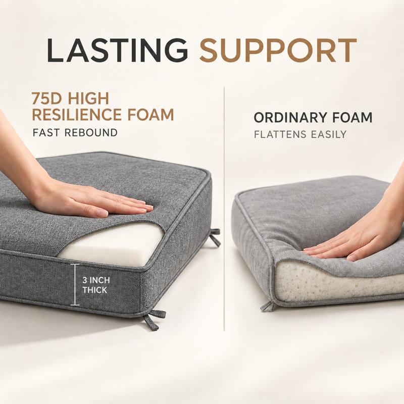 Coussin de banquette sur mesure de 7,6 cm de haut avec double passepoil et 2 attaches pour banquette de salle à manger ou coin repas.