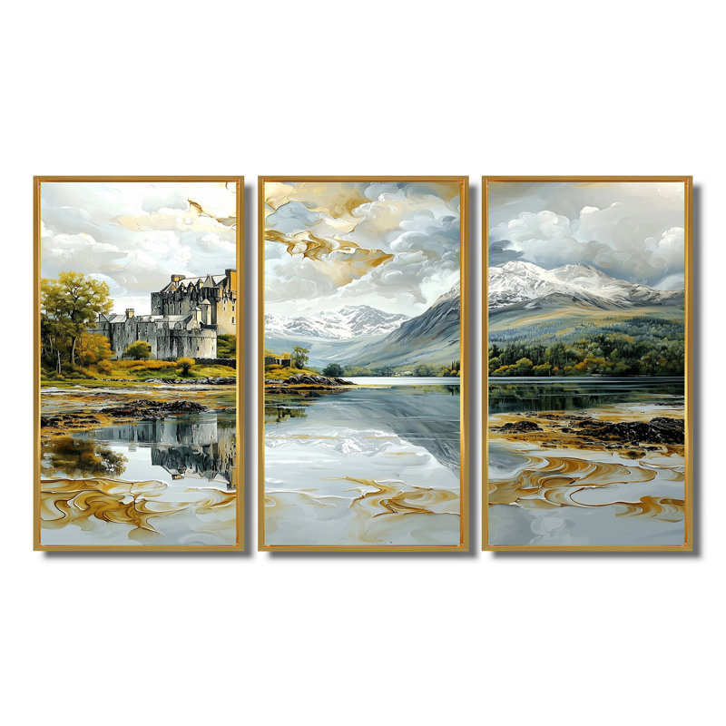 Ensemble de salon Eilean Donan, Toile avec cadre flottant or, H 32 po x l 48 po x P 1 po
