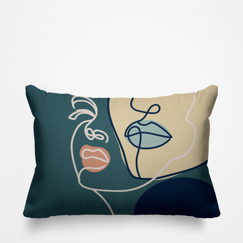 Conte Minimalist Line Face Indoor/Outdoor Throw Pillow, Walnut