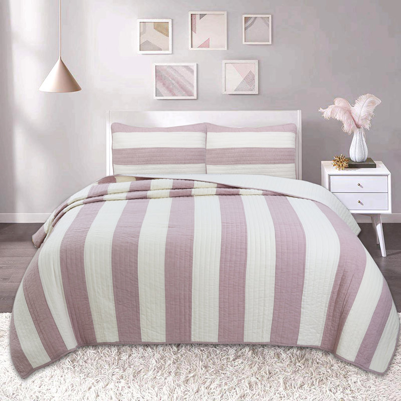 Ensemble de courtepointe réversible 3 pièces Brinley, Courtepointe très grand + 2 taies décoratives, Mauve / Blanc