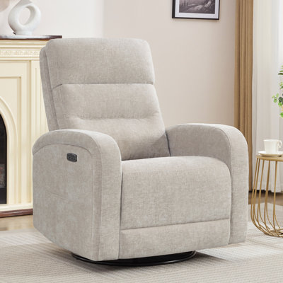 33"W Chenille Power Swivel Rocker Glider Recliner for Nursery,  with USB & Type-C Charge, Wider Armrest and Double Pockets ,Armrest and Double Pockets