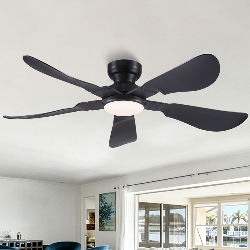 Ventilateur de plafond encastré avec lumière et télécommande / app, 52" Wide, Black