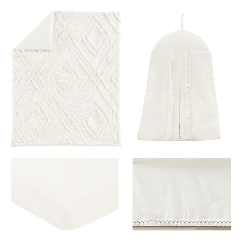 Ensemble de literie pour lit de bébé ivoire Diamond touffeté 4 pièces par Sweet Jojo Designs, Ivoire crème / blanc cassé
