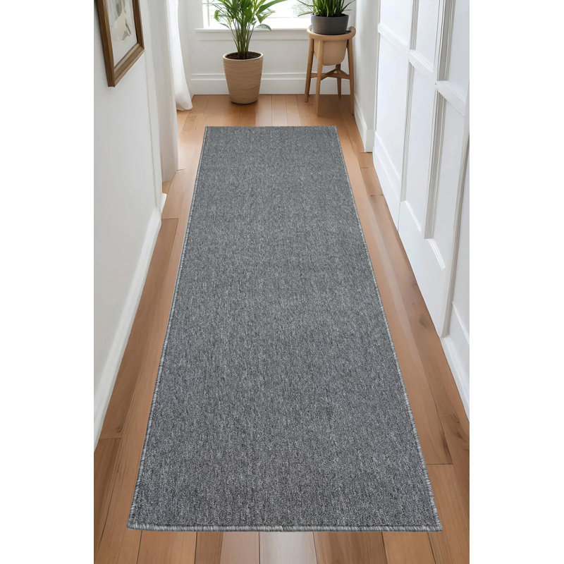 Custom Size Anti Slip Low Profile Plain Gray Runner Rug, Runner 2'2" x 9'