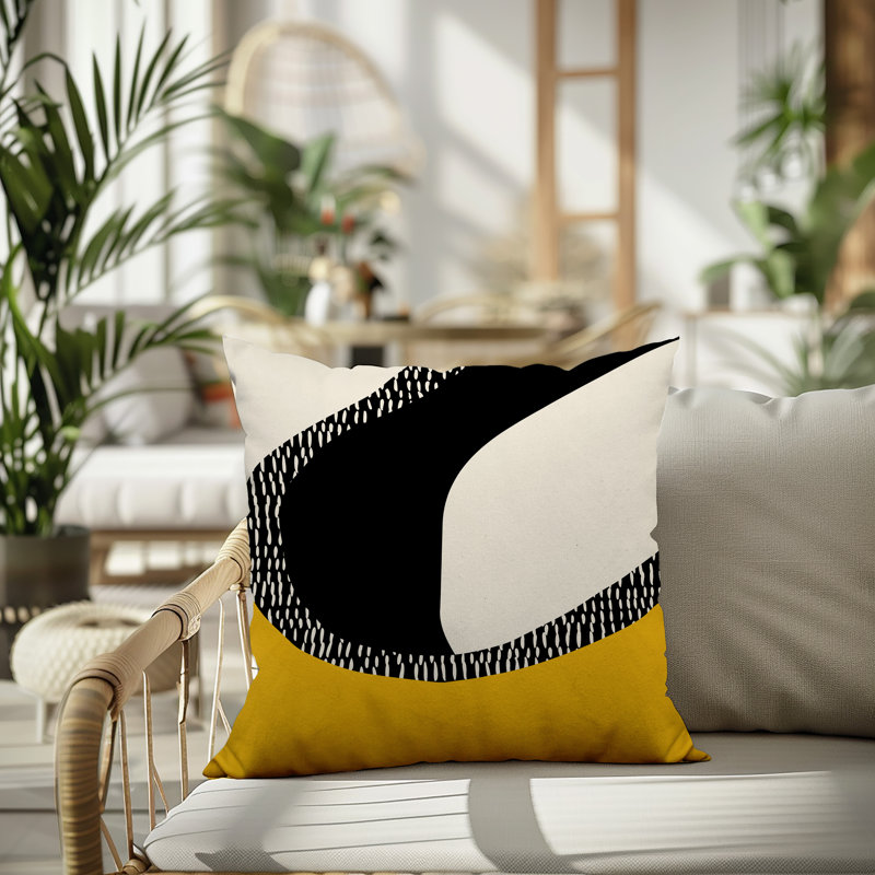 Coussin carré intérieur / extérieur pia, H 19 po x l 19 po, Jaune / noir / blanc cassé