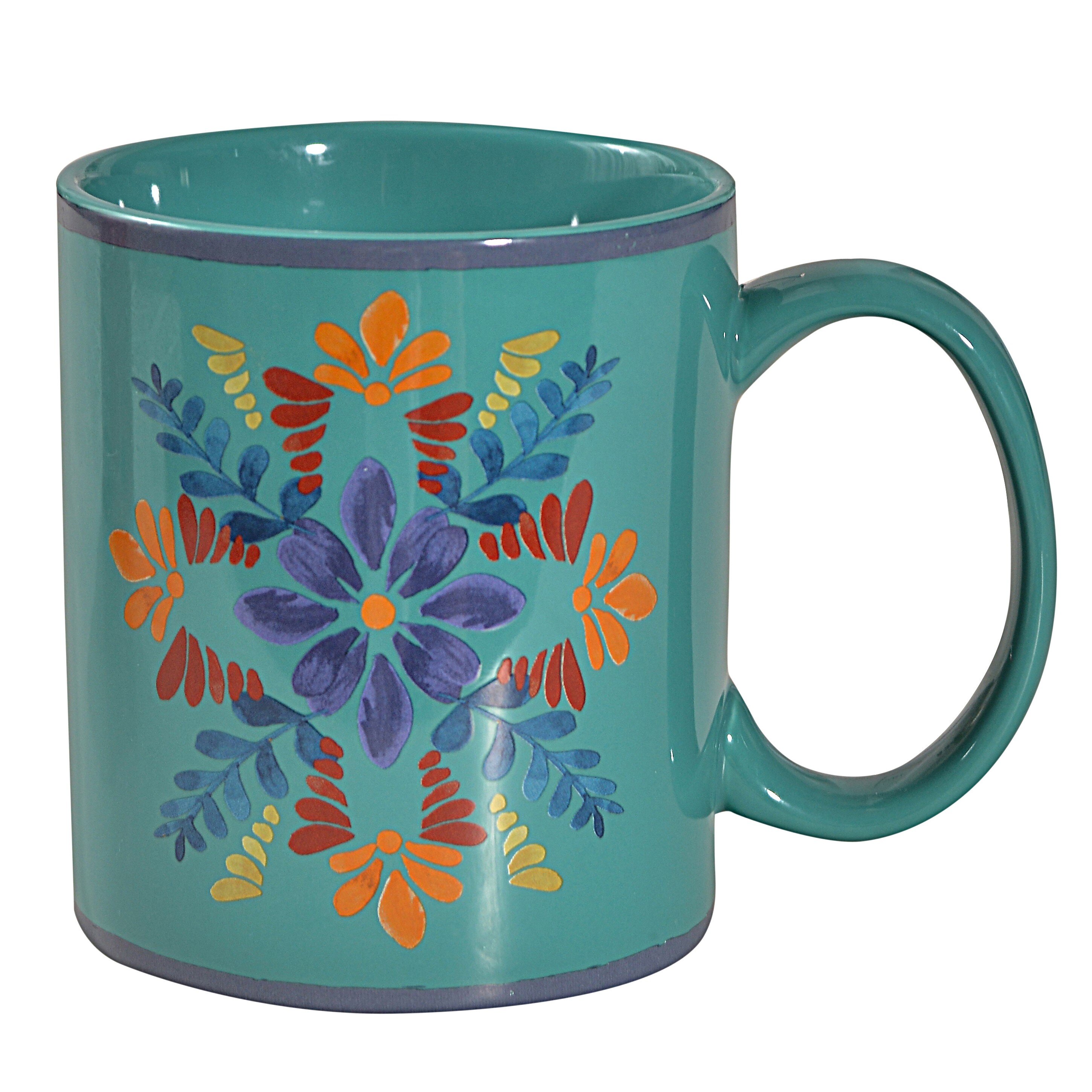 Ambor Talavera Western Floral Ceramic Coffee Mug Set (Set of 4) Dakota Fields