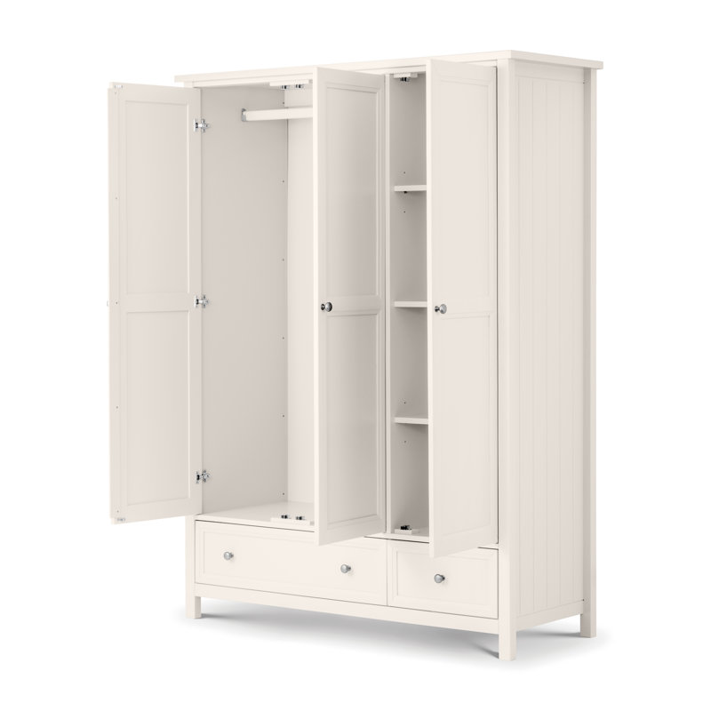 Jarin 3 Door Wardrobe, 188cm H x 135.5cm W x 52.5cm D, Cream