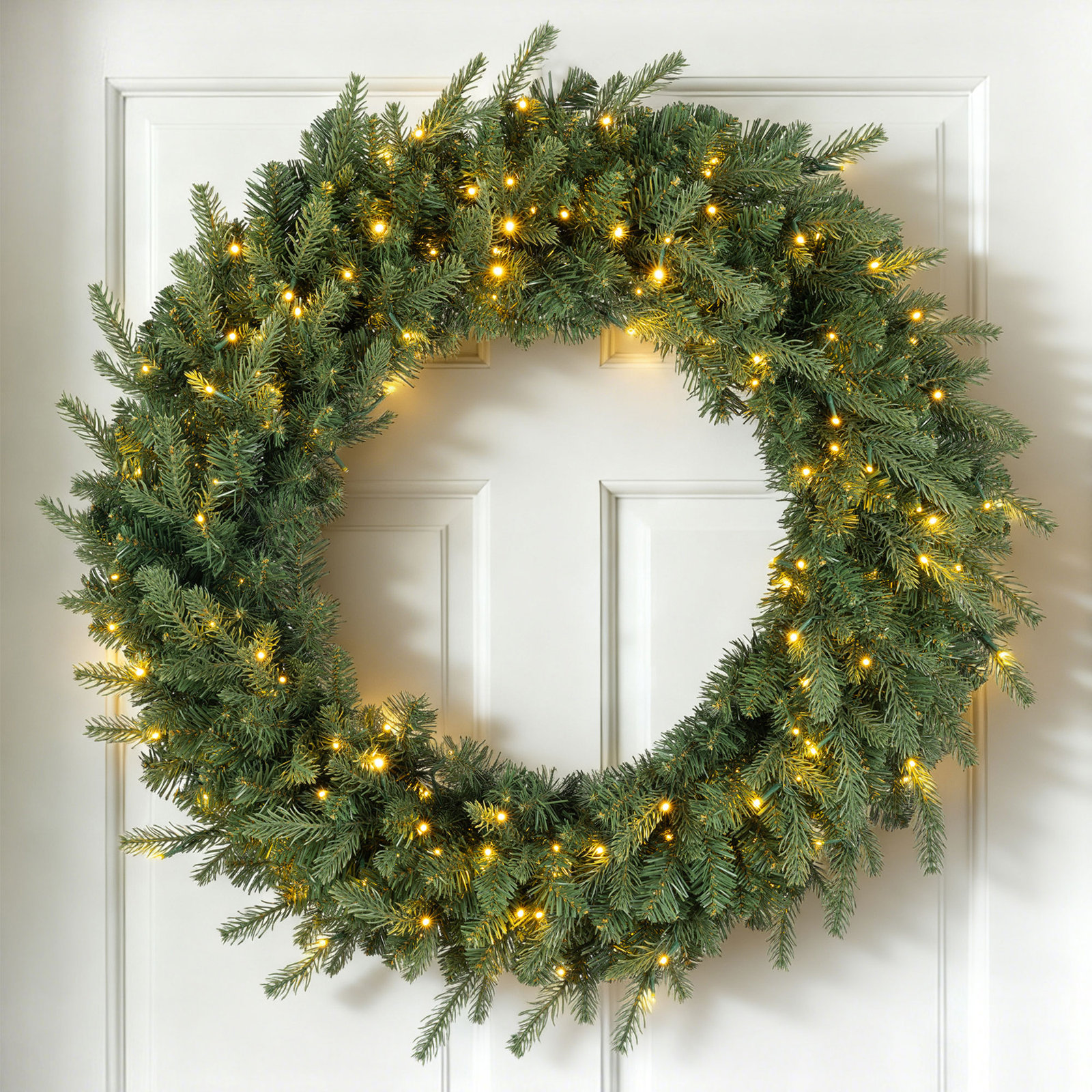 32" Pre-Lit Greenery Pine Wreath – 250 White/Multi-Color Twinkling Lights, 10 Functions