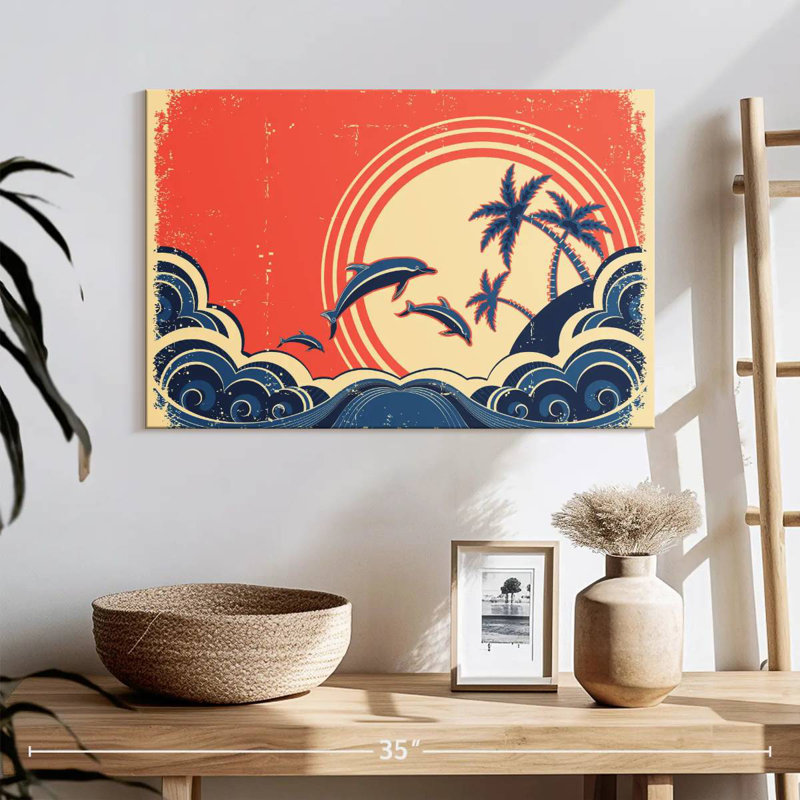Brampt Retro Beach Dolphins, 16" H x 24" W