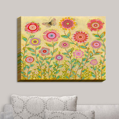 Reproduction d’art sur toile tendue, "sascalia de juillet fleurs papillon" par
