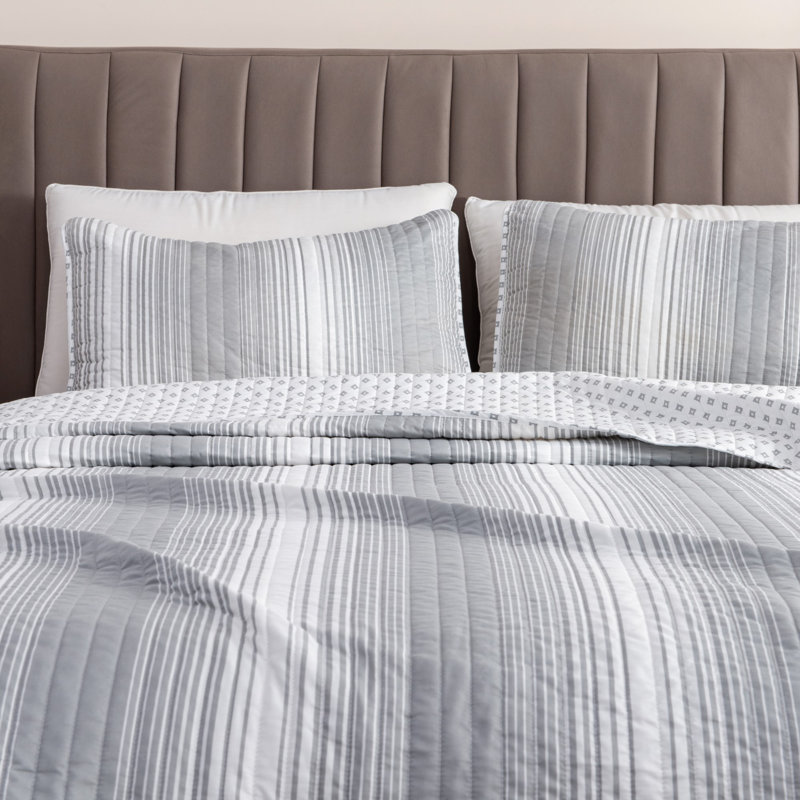 Gray Twin Reversible Microfiber Quilt Set with Pillow Sham