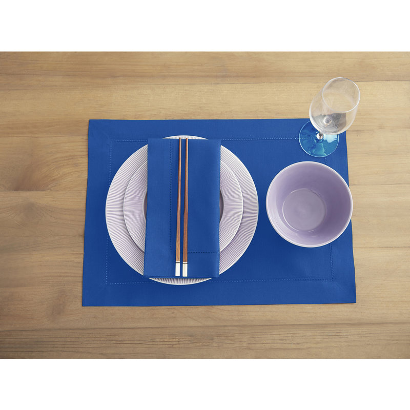 Cotton Linen Hemstitch Dinner Napkins, Blue