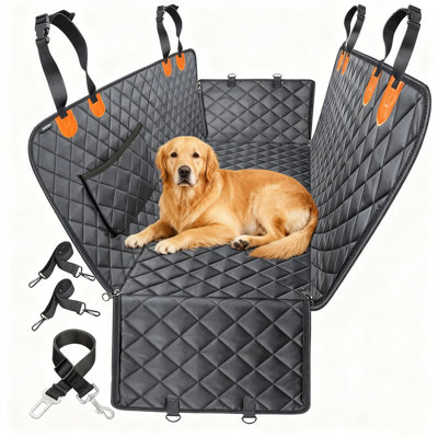 Housse pour siège d'auto pour chien pour siège arrière avec fond rigide, rallonge de siège arrière imperméable pour chiens, hamac pour chien pour voitures, VUS, housse de siège pour animaux pour siège arrière, entièrement fermée, avec un design épaissi des quatre côtés (bord orange)