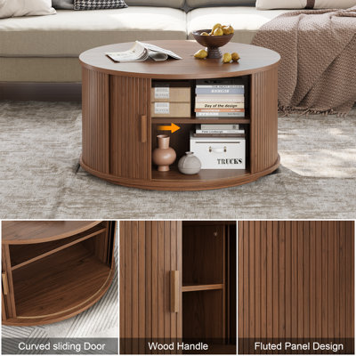 Table basse ronde 31,5 "avec porte coulissante incurvée à 360 ° 31,5"