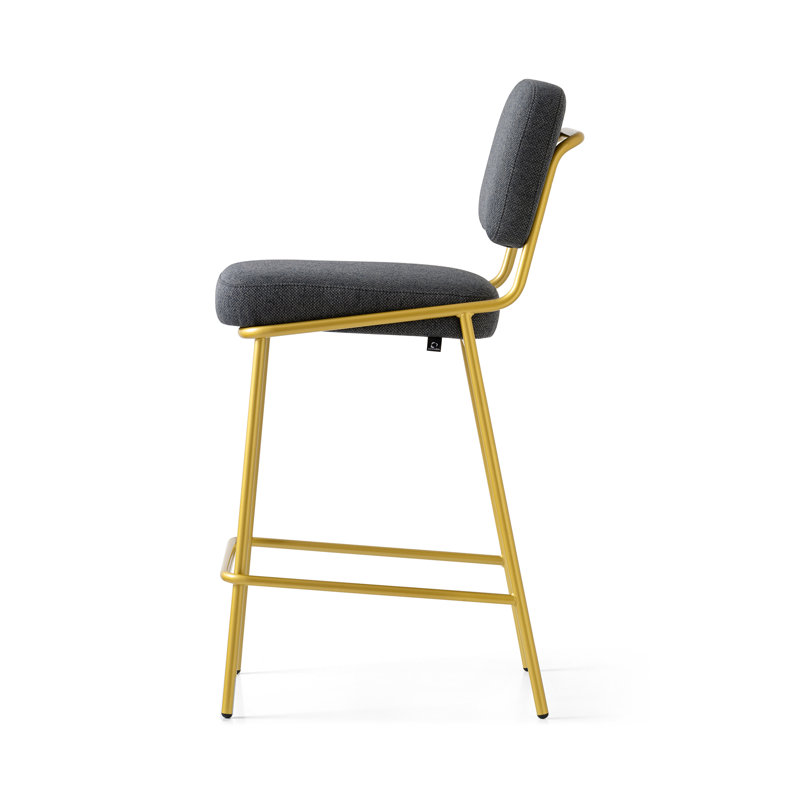 Sixty Upholstered Counter Stool with Metal Frame, Counter Stool (25.63" Seat Height), Painted Brass, Black