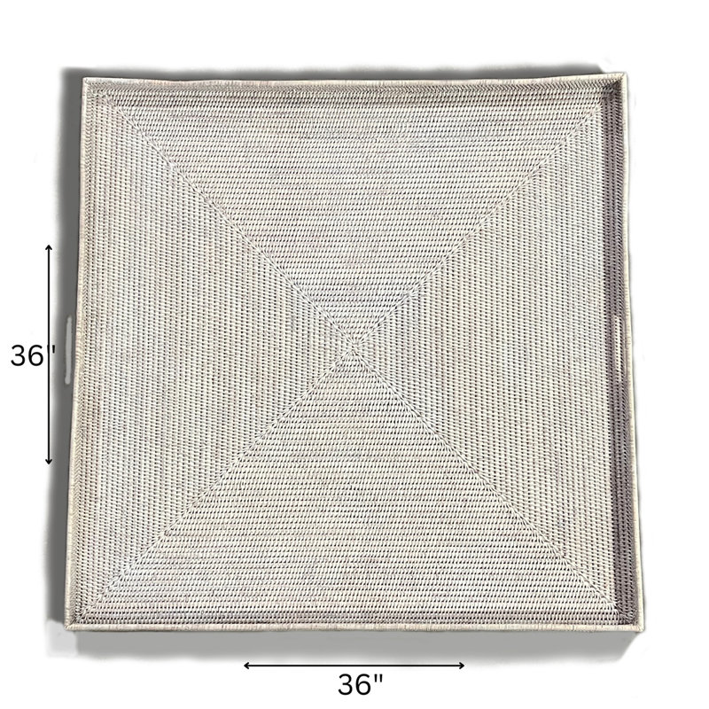 Rattan/Wicker Decorative Tray, White Wash, 2" H x 36" W x 36" D
