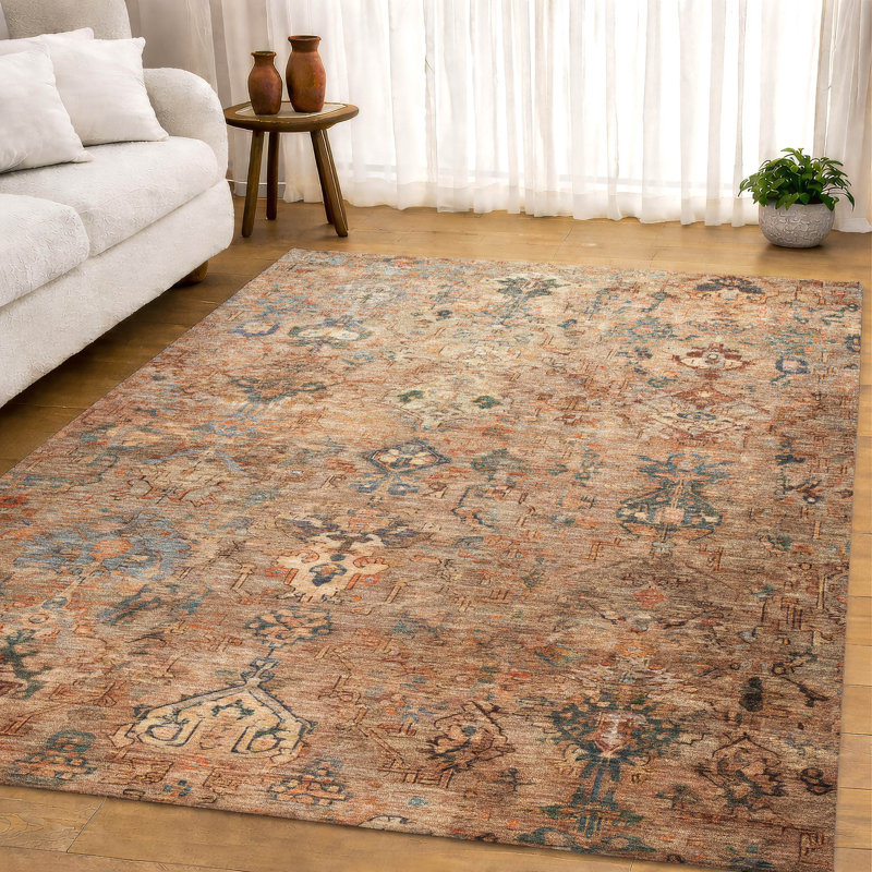 Premium Machine Washable Mayfield Global Rug, 8' x 10', Copper
