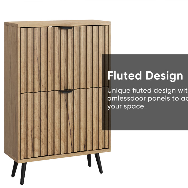 20 Pair Shoe Storage Cabinet, Oak Wood 23.6"W
