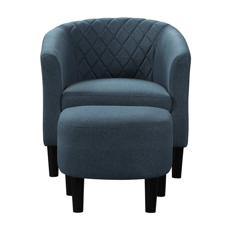 Fauteuil demi-tonneau avec repose-pieds Aricely, Tissu bleu