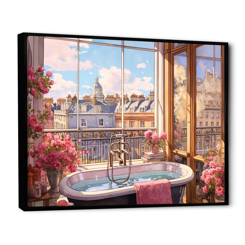 «Elegant London Bathaign City View I», reproduction sur toile, Cadre flottant noir, H 16 po x l 32 po x P 1 po