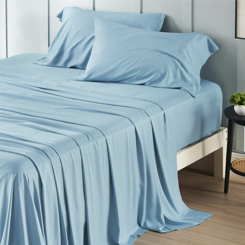 Essential Collection Cooling Rayon Derived from Bamboo Sheet Set, Teal Blue, Queen Sheet Set with 2 Pillowcases